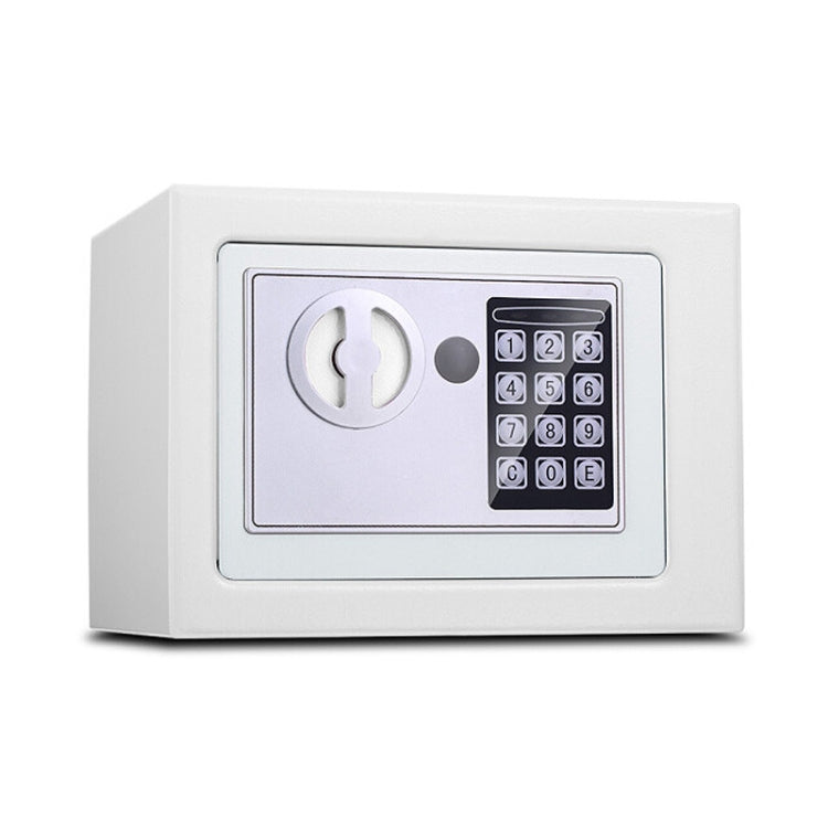 White mini electronic lock box with keypad and key-shaped lock panel