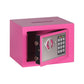 Pink metal wall security lock box with keypad and keyhole door