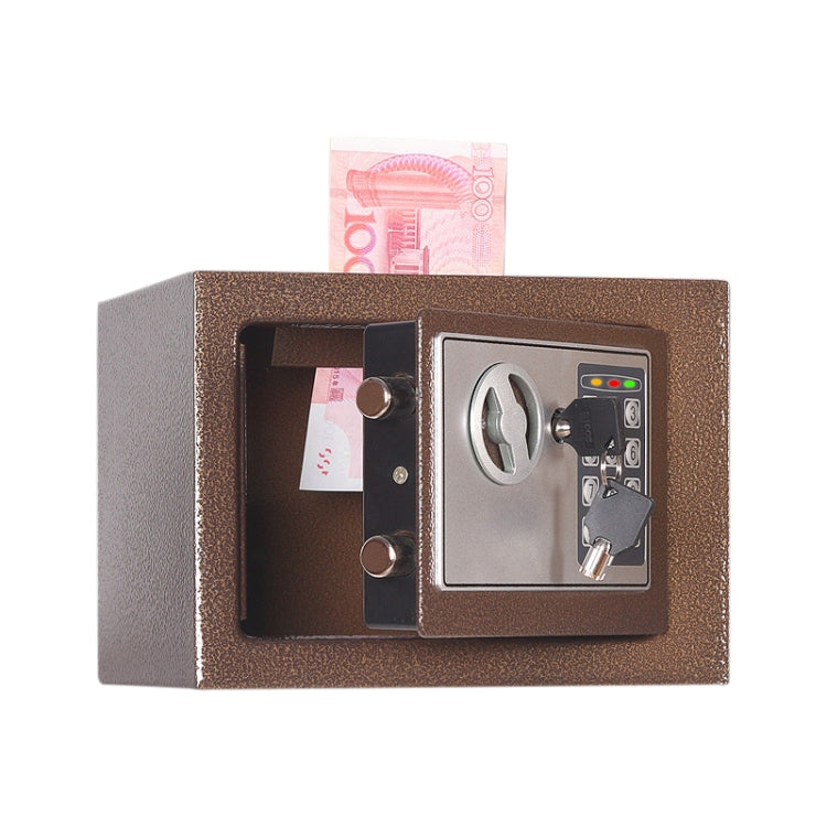 Bronze wall lock box open, showing coin compartment, keypad, and keyhole