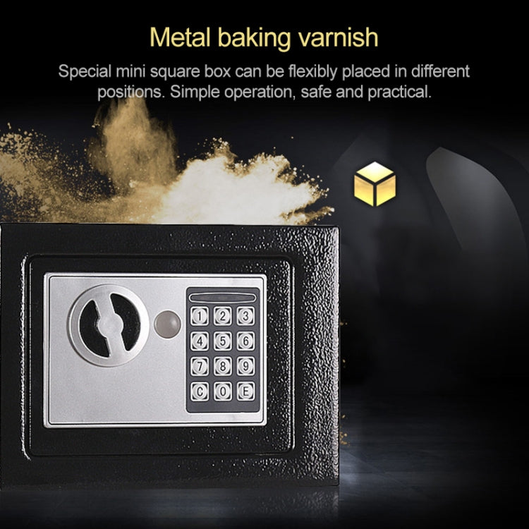 Dark metal wall lock box with keypad and keyhole, coin compartment behind door