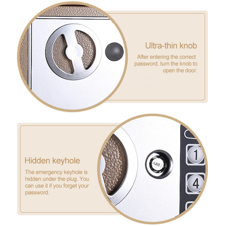 Champagne gold lock box face with circular key knob and hidden emergency keyhole