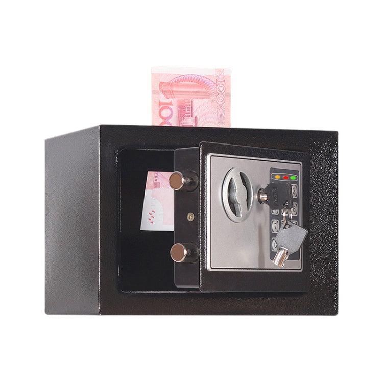 Obsidian black wall lock box open with coin compartment, keypad, and keyhole