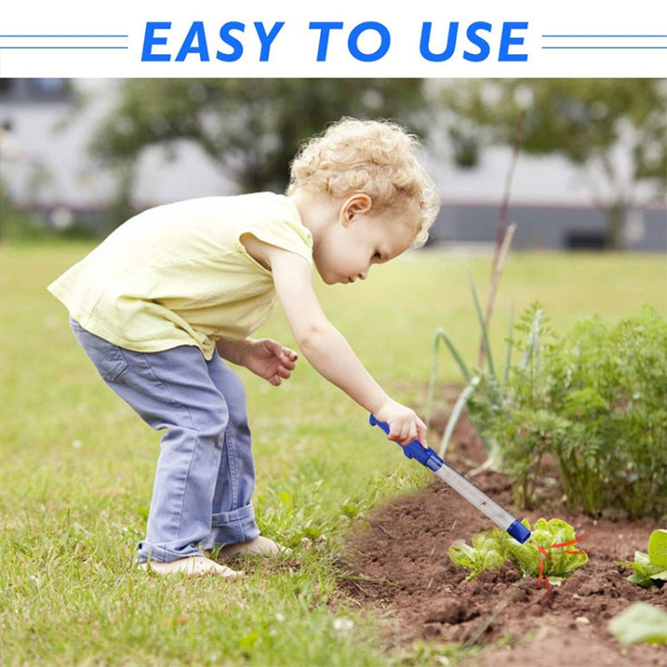 Blue and white handheld insect suction trap catcher with suction tube, outdoors