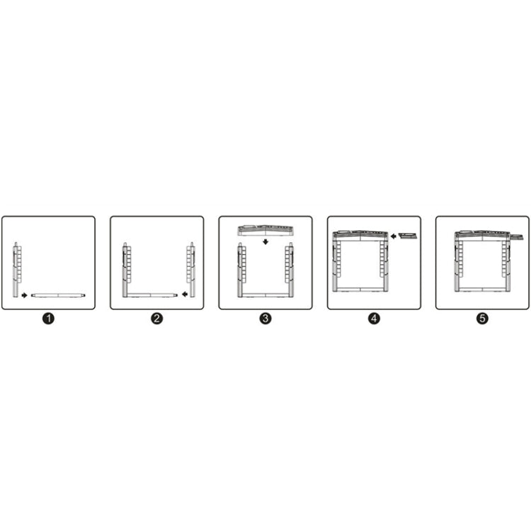 Charging base stand installation diagram with bracket assembly steps 1 to 5