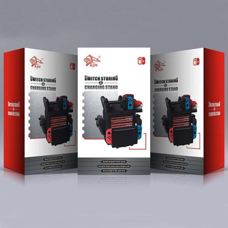 KJH charging stand retail box packaging with product images and controller docks