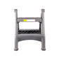 Gray folding step ladder stool with two side rails and mesh platform