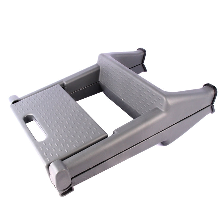 Gray double-step folding ladder stool viewed from above, showing two platforms