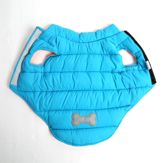 Reversible cotton dog vest in blue with bone patch