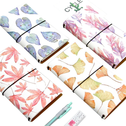 Set of small patterned account notebooks with leaf and butterfly designs, several covers