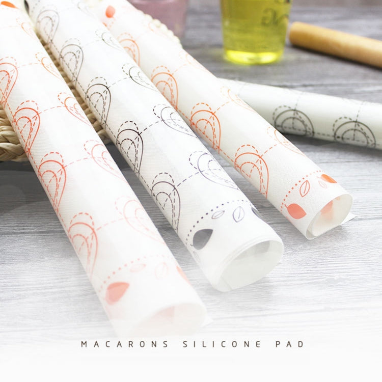 Macaron silicone baking pad, white with orange and gray round pattern, rolled