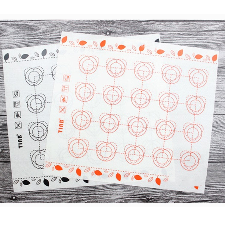 White baking sheets with orange circle baking guide pattern and small icon panel