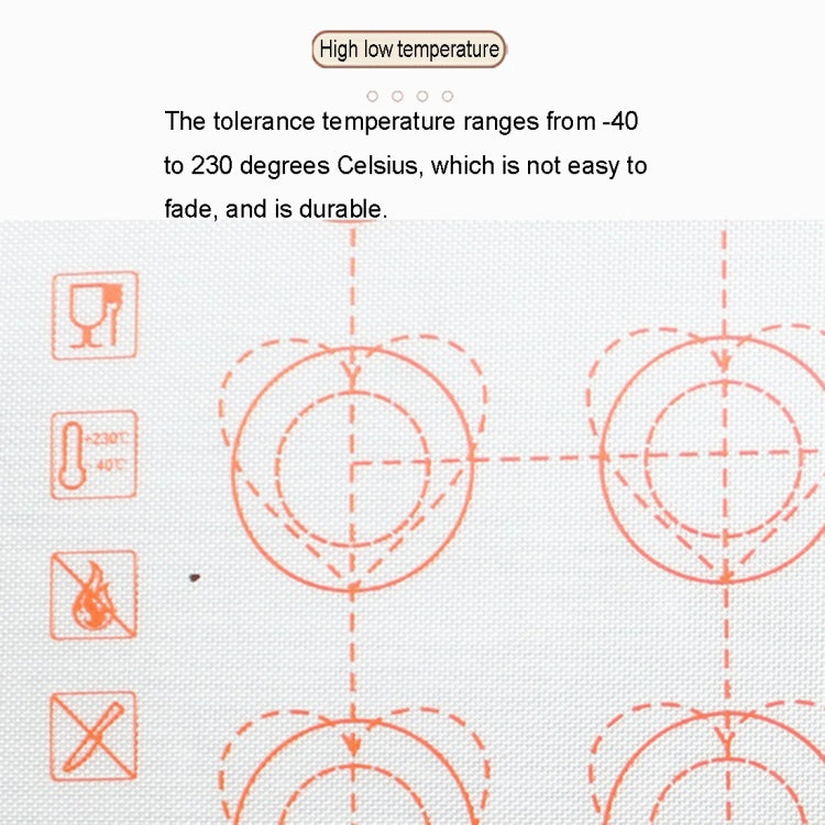 Baking mat heat-tolerance diagram with temperature and circle guide icons