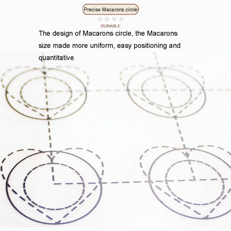 Close-up of gray dashed macaron circle guides on a white silicone mat