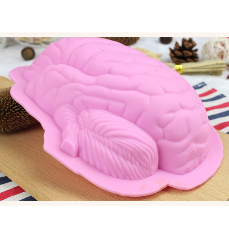 Pink brain-shaped silicone mold with deep ridged brain design.