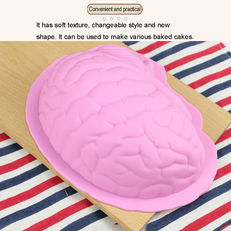 Pink silicone brain mold showing raised brain ridges and grooves.