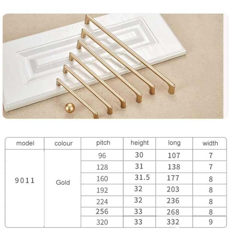 Gold cabinet hardware set: five curved bar drawer handles with mounting holes