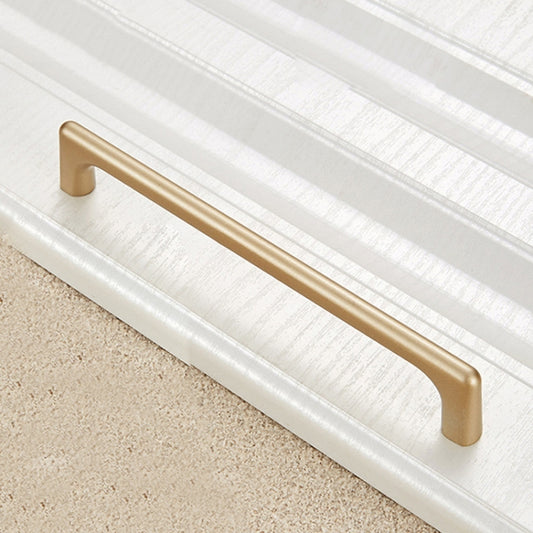Gold zinc alloy cabinet drawer handle, long curved bar with rounded ends and posts