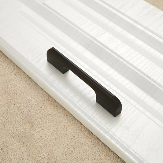 Black straight drawer and cabinet bar handle with centered mounting base