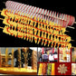 Spiral potato fries on skewers with manual slicer, curled shape display