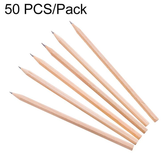 Set of 50 wooden HB pencils with sharpened tips, natural light-wood color