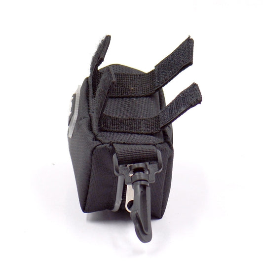 Black pet snack and waste pouch dispenser mechanism with clip attachment