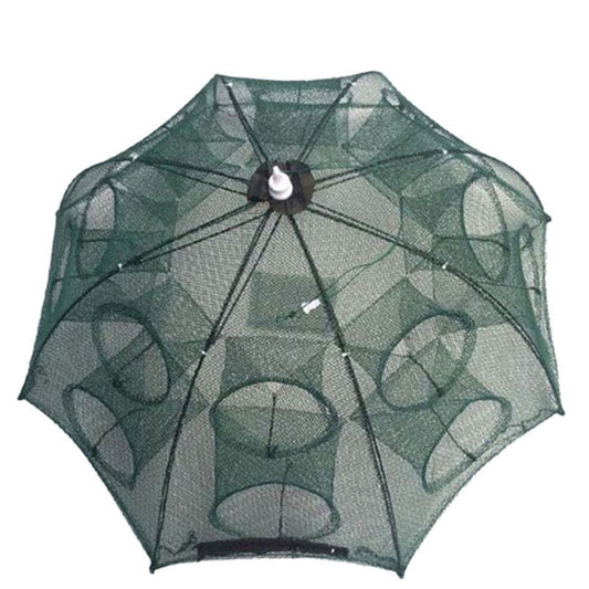 Green foldable fishing net shrimp trap with 16-hole umbrella frame and lift handle