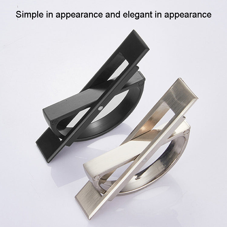 Rotating flip cover latch buttons, black and metal finishes, two-piece view