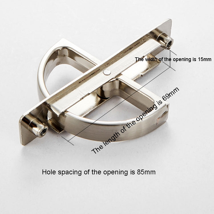 Metal rotating flip cover latch button with mounting holes and opening