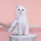 Handheld light gray electric pet grooming clipper with safety blade guard, with cat