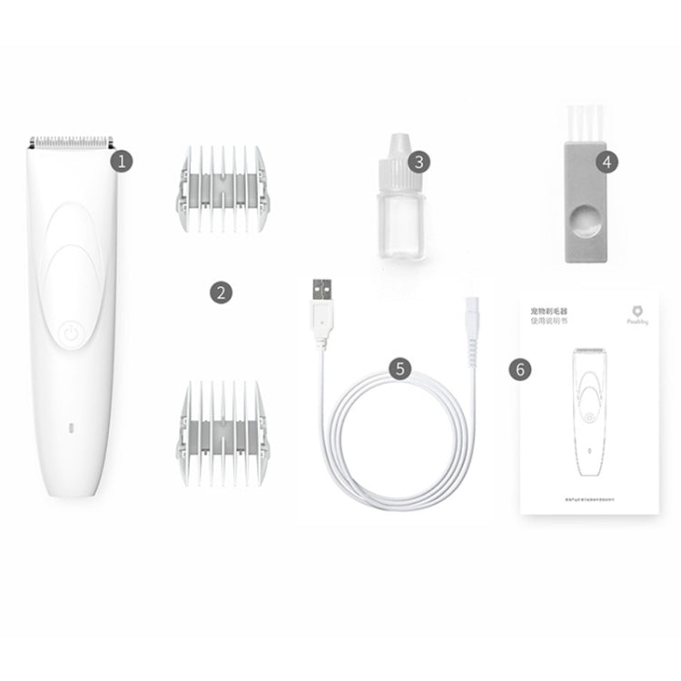 Electric pet grooming clipper kit with blade attachments, USB cable, and accessories