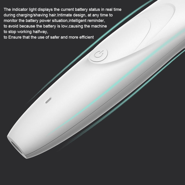 White electric grooming clipper handle showing battery status indicator light