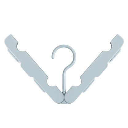 Light blue foldable clothes drying hanger rack with curved hook and two end arms