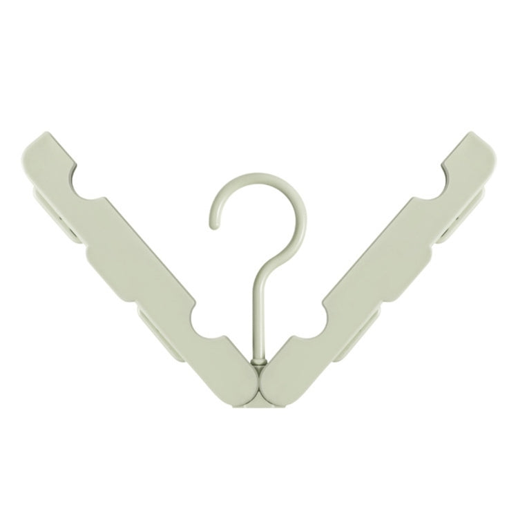 Light green foldable clothes drying hanger rack with curved hook and two end arms