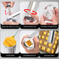 Cookie press with hands loading and inserting a metal disc into the bottom cover