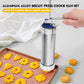 Aluminum biscuit press cookie gun on baking tray, shaping cookies on parchment
