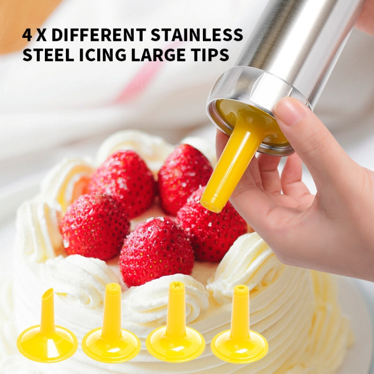 Cookie press icing tip set with yellow nozzles for piping on whipped cream and berries