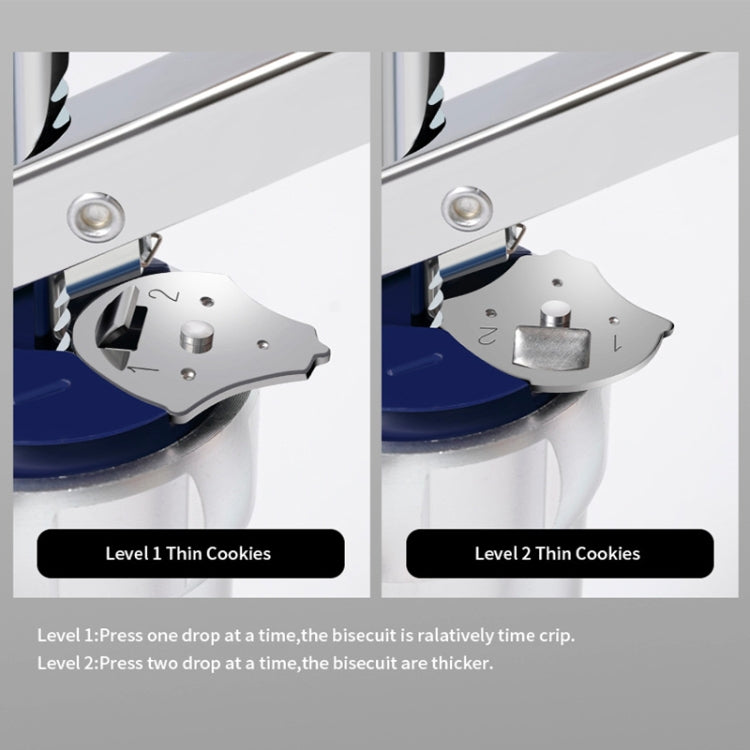 Cookie press die plate showing thin cookie levels with adjustable pressure setting