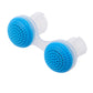 Two blue mesh nasal air purifier tips on white stems
