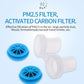 Blue and white silicone nasal air purifier filters, textured circular inserts
