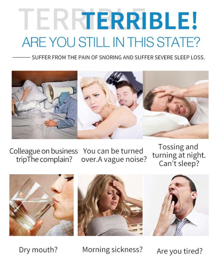 Anti-snoring air purifier warning infographic with no device shown