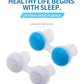 Two blue and two white nasal air purifier nose pieces with mesh filters