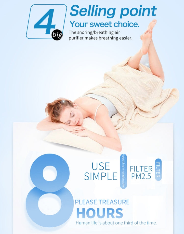 Anti-snoring air purifier selling point infographic with sleep figure
