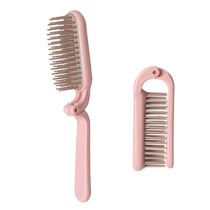 Pink folding hair comb with ABS handle and dense bristle teeth