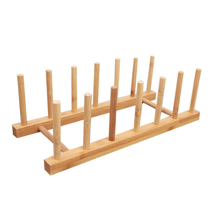 Light wood plate drying rack with 5 vertical slots on rectangular base