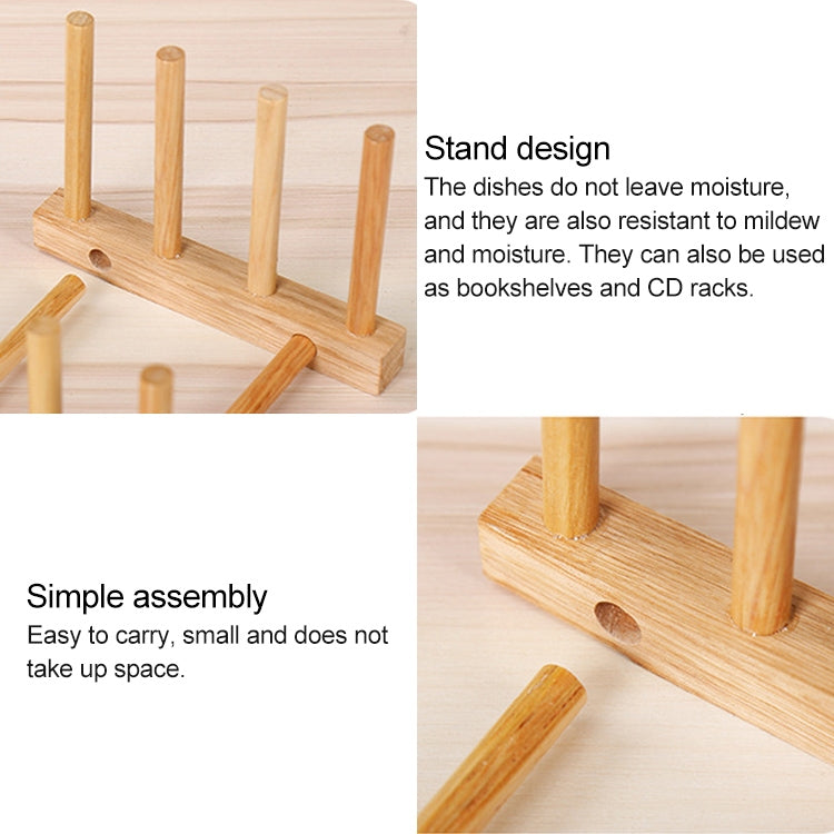 Light wood plate drip rack with 5 upright posts and slotted base