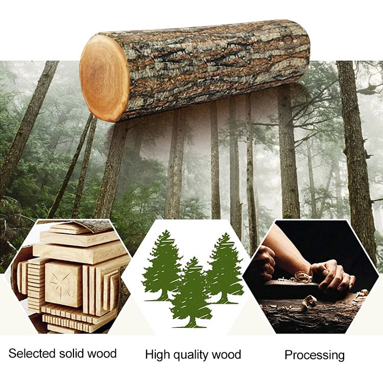 Solid wood material selection graphic with log and outdoor images