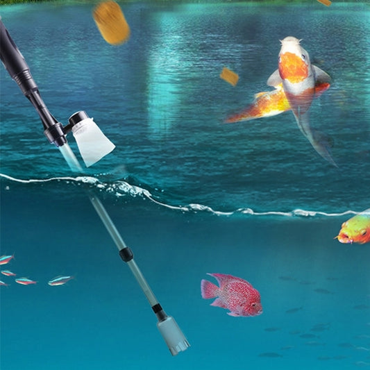 Electric aquarium battery cleaner with telescopic pole and suction filter head