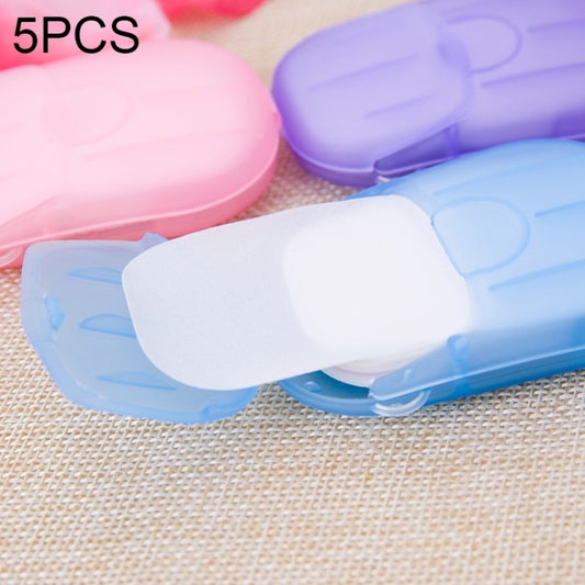 Mini disposable soap paper pieces in blue hinged travel case, random pastel colors