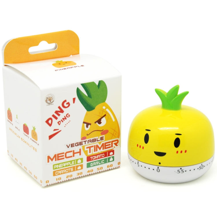 Mechanical vegetable kitchen timer with yellow pineapple face and round time dial