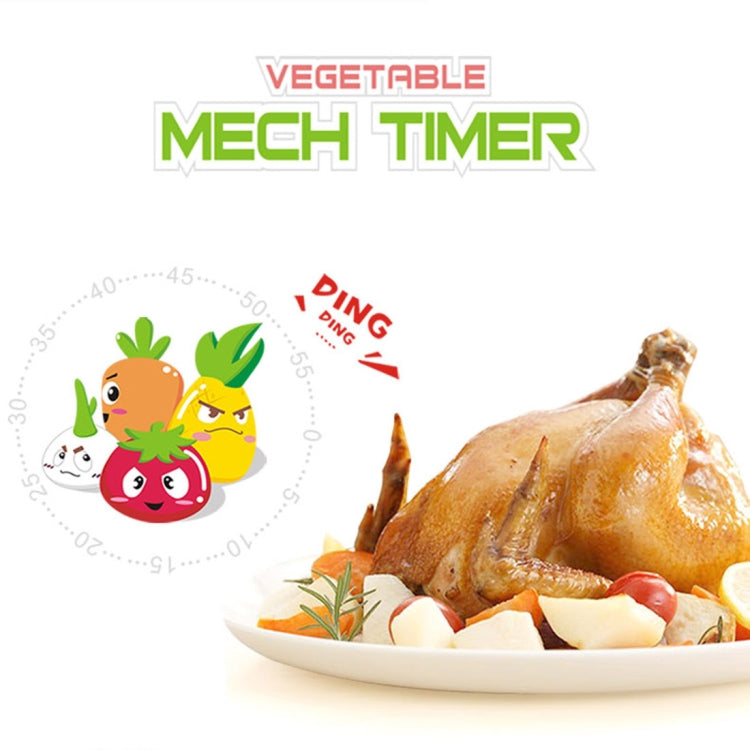 Vegetable kitchen timer product graphic showing vegetable characters and countdown clock motif